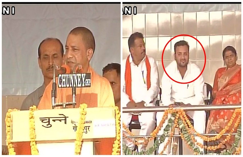 Yogi Aditya nath, amanmani tripathi, independent mla amanmani tripathi, murder accused mla amanmani, murder accused amanmani, gorakhpur university prgramme, cm yogi in Gorakhpur, Yogi Aditya nath in gorakhpur, Yogi shares stage with amanmani tripathi, law order in UP, hindi news, latest news, up news, sara singh, sara singh murder accused amanmani tripathi, sara singh wife of amanmani tripathi, sara singh accident