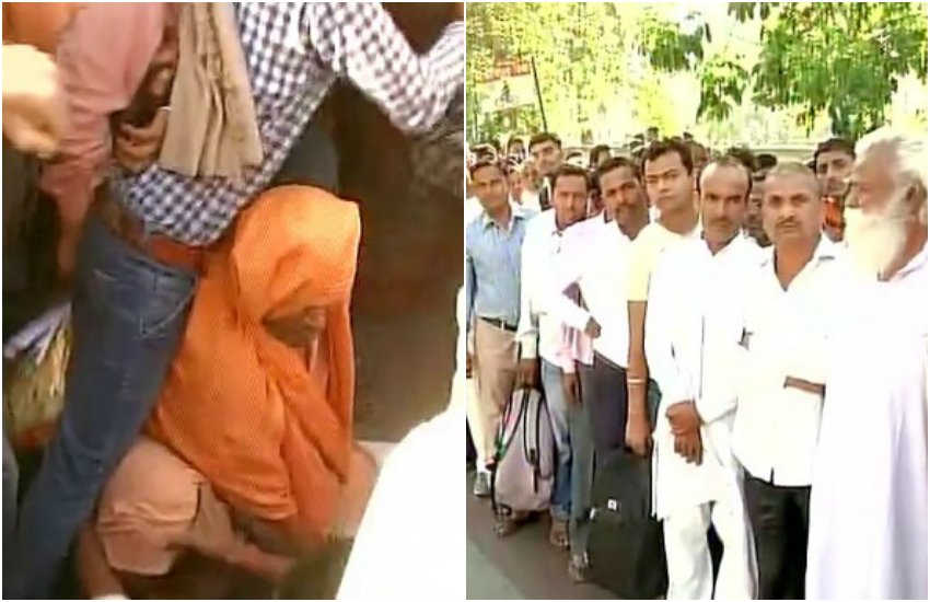 योगी आदित्यनाथ के आवास के बाहर इकट्ठा भीड़