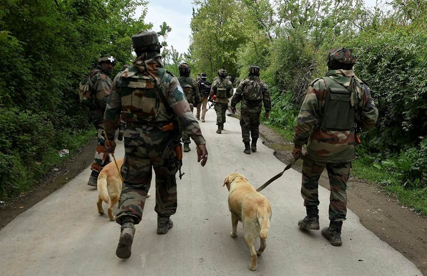 Army soldiers at a search operation in Shopian district