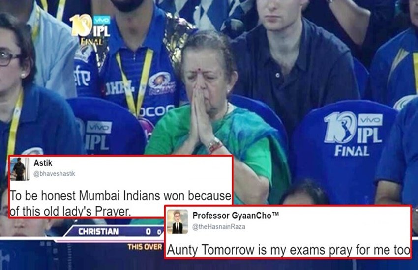 IPL-10 फाइनल मैच में मुंबई इंडियंस की जीत के लिए प्रार्थना करतीं आंटी (फोटो सोर्स इंडियन एक्सप्रेस)