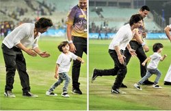 VIDEO: मुंबई इंडियंस से मिली हार को भुला शाहरुख खान ने बेटे अबराम संग ईडन गार्डन में की जमकर मस्ती