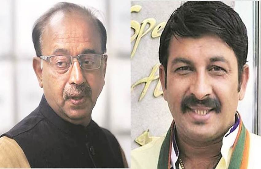 केंद्रीय मंत्री विजय़ गोयल और दिल्ली बीजेपी के अध्यक्ष मनोज तिवारी। 