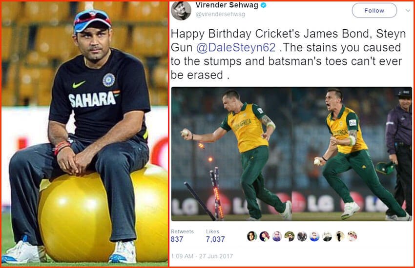 indian former cricketer, virender sehwag, dale steyn, south africa, cricketer, birthday, tweet