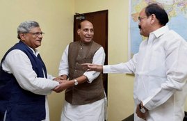 Union Ministers Rajnath Singh and Venkaiah Naidu meeting with CPI general secretary Sitaram Yechur