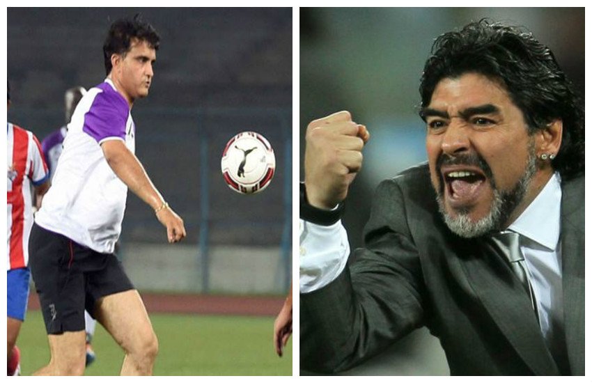 टीम इंडिया के पूर्व कप्तान सौरव गांगुली और अर्जेंटीना के दिग्गज फुटबॉलर डिएगो मैराडोना। 