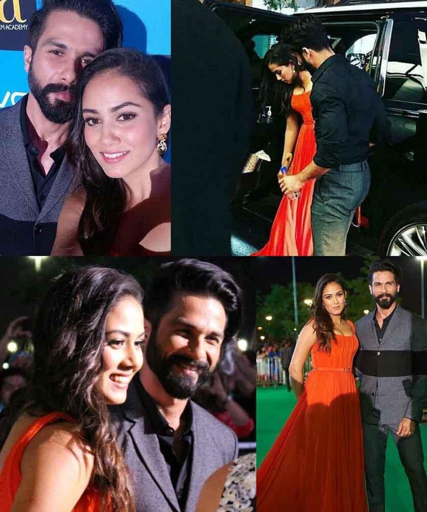 कुछ लोगों ने शाहिद की मारा का गाउन संभालते तस्वीरें कैप्चर कर लीं।