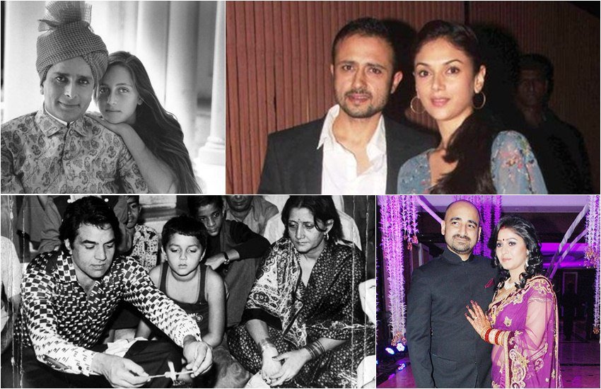 himesh reshammiya and komal marry, sajid nadiadwala with divya bharti marry, bhagyashree and himalaya dasani, shashi kapoor jennifer kendal, aditi rao hydari marriage satyadeep mishra marriage, asha bhosle or ganpatrao bhosle, Dilip Kumar Kaamini Saira Banu