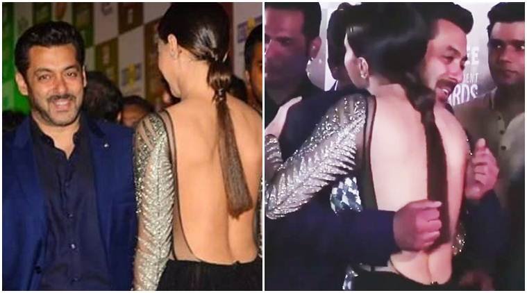 salman khan, sana khan, salman sana khan hug, sana salman awkward hug, salman sana red carpet hug, big zee entertainment awards salman khan, sana salman awkward moment, salman khan sana khan news