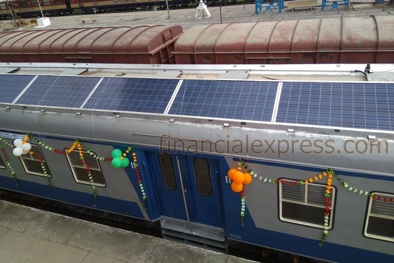 solar power train, solar power train in india, solar power train indian railways, india first solar power train, solar power DEMU, indian railway solar power, suresh prabhu