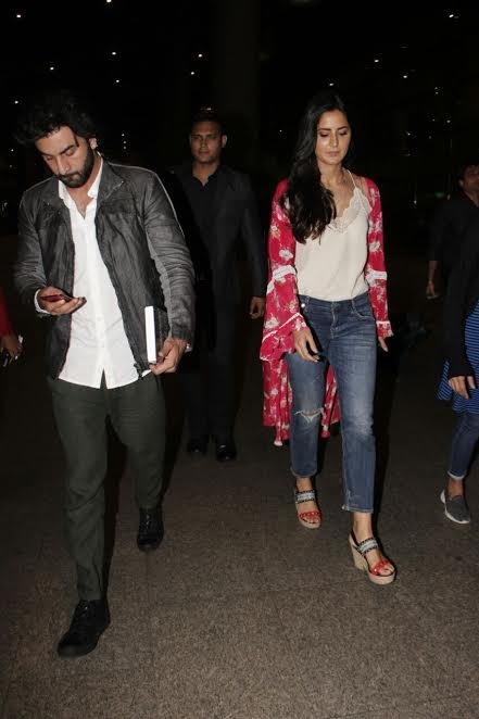 Ranbir Kapoor, Katrina Kaif, Jagga Jasoos, Bollywood Hot couple, ranbir katrina romace, ranbir-katrina sport at Airport
