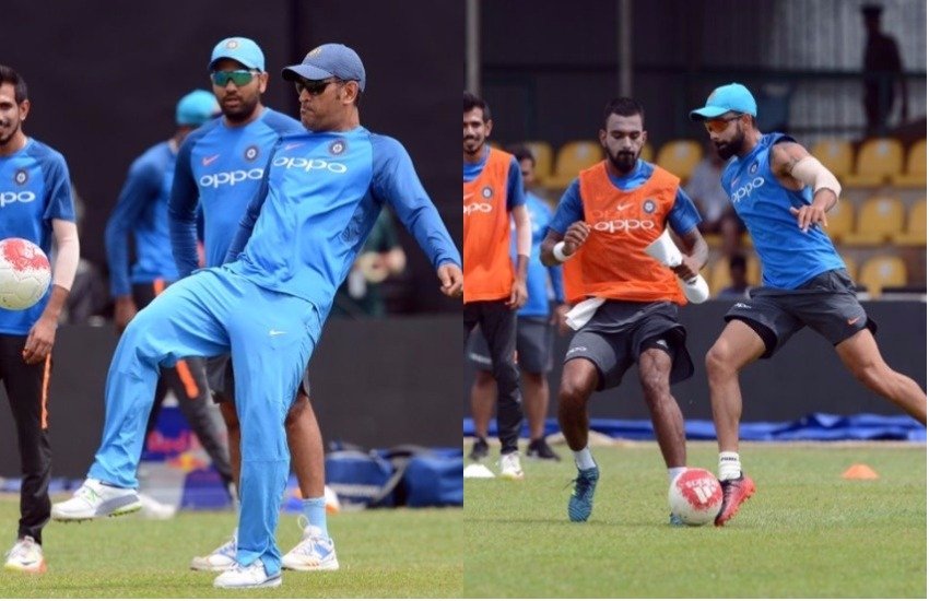 बीसीसीआई ने अपने ट्विटर हैंडल पर कुछ फोटो शेयर की है जिममें टीम फुटबॉल खेलते हुए दिखाई दे रही है। (Photo Source: Twitter)