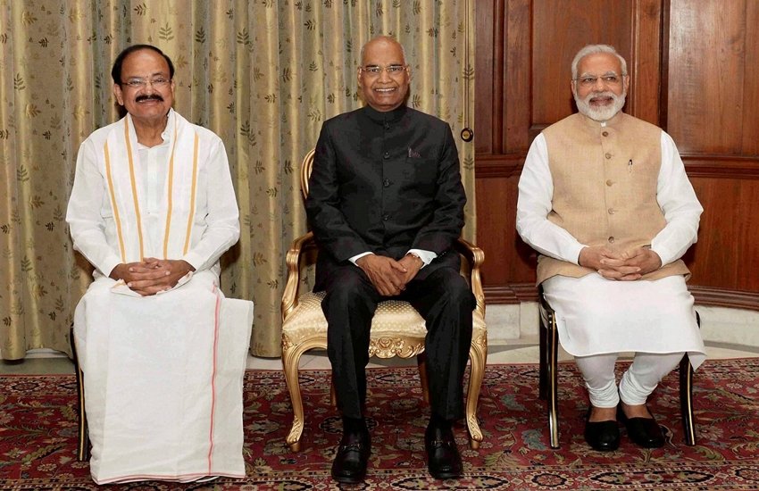President Ram Nath Kovind with Prime Minister Narendra Modi and Venkaiah Naidu
