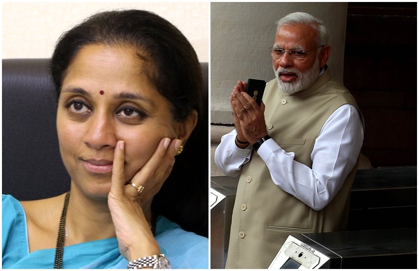 प्रधानमंत्री नरेंद्र मोदी और एनसीपी चीफ शरद पवार की बेटी सुप्रिया सुले। 