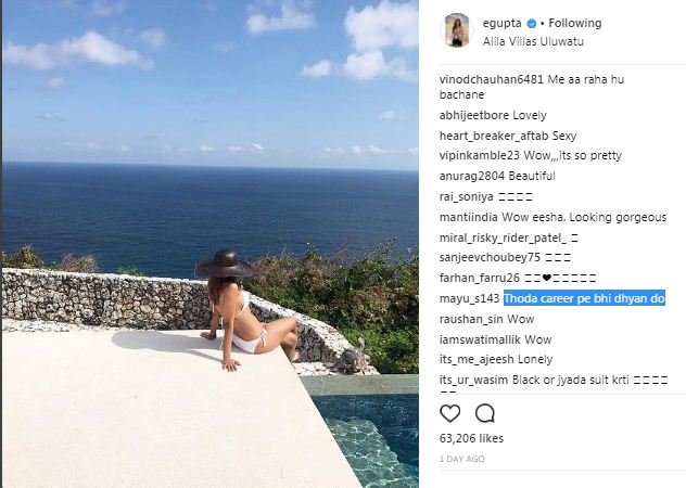 उनकी इस तस्वीर पर जहां कई यूजर्स उनकी तारीफ कर रहे हैं तो एक ने उन्हें कहा- जरा करिअर पर ध्यान दो।