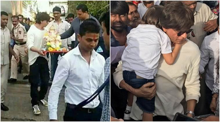 shah rukh khan, shah rukh khan ganpati visarjan, shah rukh ganesh chaturthi, shah rukh abram ganesh visarjan, shah rukh abram photos, ganesh visarjan shah rukh, shah rukh khan mannat, shah rukh suhana abram, shah rukh khan videos, shah rukh abram videos, shah rukh abram cute photos, shah rukh khan news