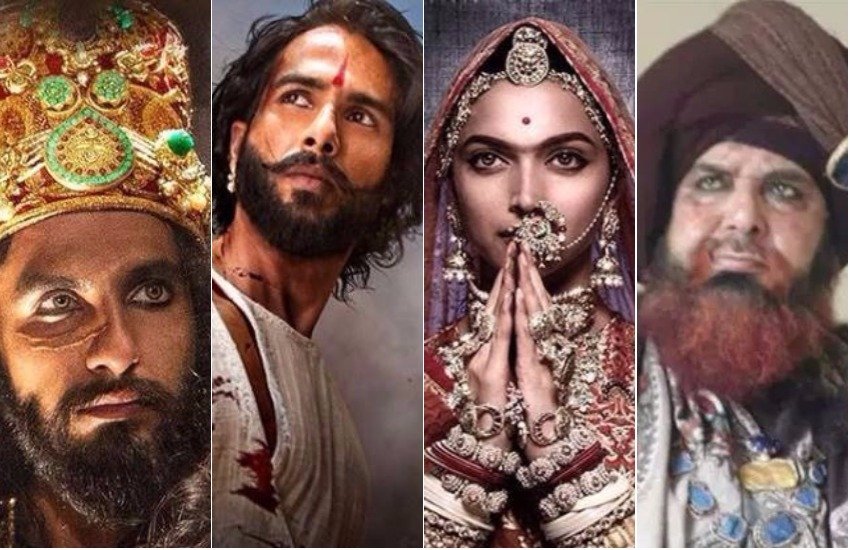 पद्मावती के पोस्टर की रंगोली बनाता कलाकार।