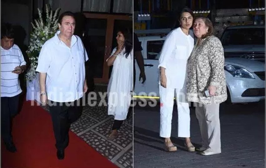 rani mukerji, rani muker father, rani mukerji father prayer meet, amitabh bachchan, abhishek bachchan, aishwarya, ranveer singh, aamir khan, ranveer rani father prayer meet, ranveer singh images, rani mkukerji father prayer meet images, kareena kapoor, karisma kapoor, rani mukerji images, rani mukherjee, rani mukerji mother