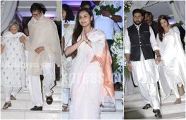 rani mukerji, rani muker father, rani mukerji father prayer meet, amitabh bachchan, abhishek bachchan, aishwarya, ranveer singh, aamir khan, ranveer rani father prayer meet, ranveer singh images, rani mkukerji father prayer meet images, kareena kapoor, karisma kapoor, rani mukerji images, rani mukherjee, rani mukerji mother