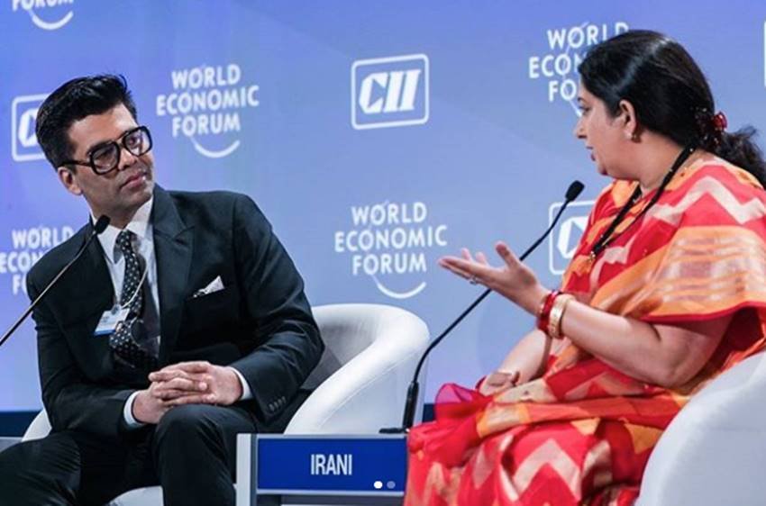 Karan Johar, Smriti Irani, World Economic Forum, Deepika, Alia Bhatt, Bollywood, Smriti Irani with karan johar