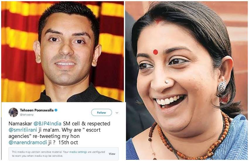 पूनावाला ने स्मृति ईरानी को टैग करते हुए पूछा है कि पीएम नरेंद्र मोदी के ट्वीट को 'प्रॉस्टिट्यूशन एजेंसी क्यों रिट्वीट कर रही है।