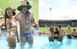 Ashes 1st Test, Ashes Gabba test, Gabba ground, Brisbane ground, Ashes Photos, pitchside pool, swimsuits, Bikini girls cricket