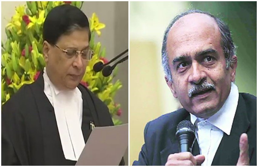 सीजेआई दीपक मिश्रा और वरिष्ठ अधिवक्ता प्रशांत भूषण। 