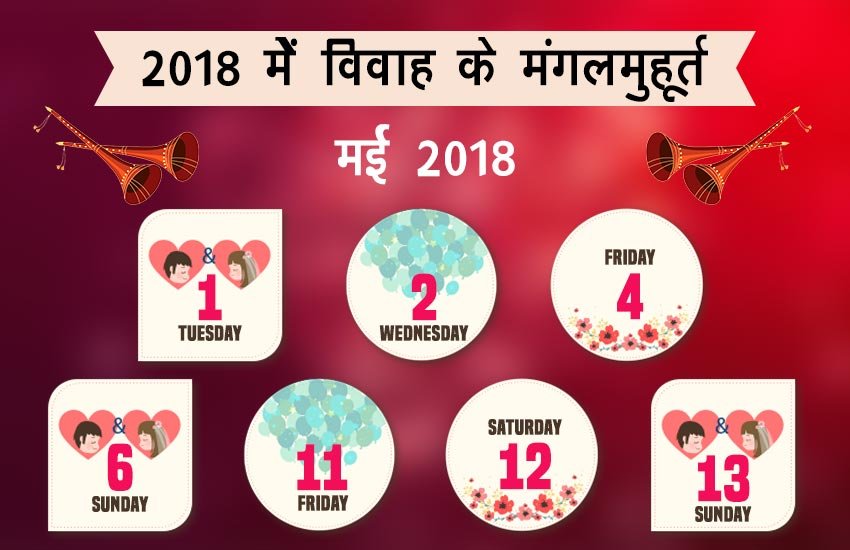 मई में शादी के शुभ मुहूर्त - 1, 2, 4, 6, 11, 12 और 13 मई