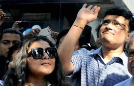 Former Indian cricket captain and CAB(Cricket Association of Bengal) President Sourav Ganguly with noted Bengali film actress Gargi Roychowdury during a diabetes awareness rally ahead of World Diabetes Day