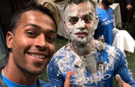 Virat Kohli, Virat Kohli Birthday, Virat Kohli 29th birthday, Virat Kohli bday, Virat Kohli born, Virat Kohli bday pics, Virat Kohli birthday celebration, Virat Kohli revenge, Hardik pandya, hardik pandya revenge, Virat Kohli cake cutting, Virat Kohli Images, Virat Kohli birthday bash, Virat Kohli birthday photos, Virat Kohli birthday news, Virat Kohli news, cricket news, ind vs nz, india vs new zealand news, sports news