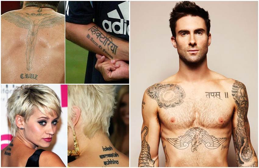 Miley Cyrus om tattoo, Theo Walcott football tattoo football tattoo, Angelina Jolie indian symbol tattoo, David Beckham indian symbol tattoo, Vanessa Hudgens tattoo on hand, Kimberly Wyatt tattoo, Adam Levine tattoo
