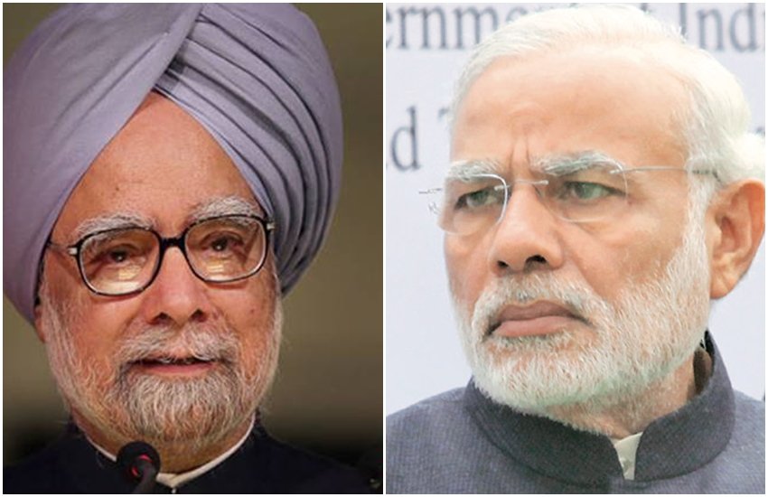पूर्व पीएम मनमोहन सिंह और पीएम नरेंद्र मोदी।