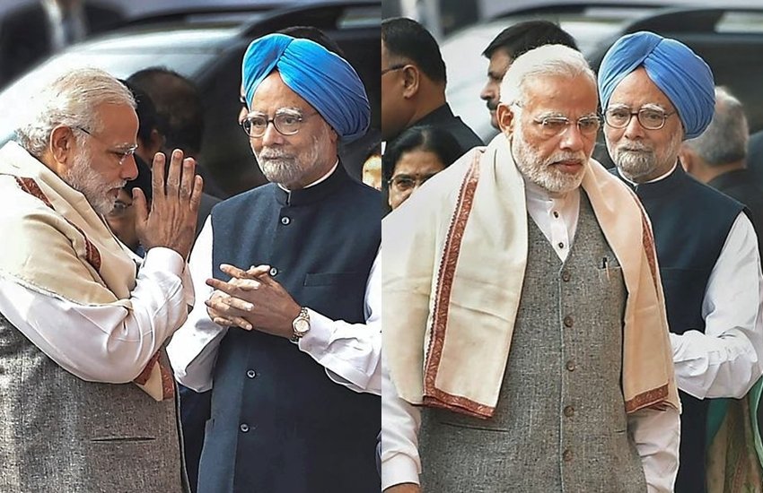 मोदी और मनमोहन 2001 में संसद पर हुए हमले में मारे गए शहीदों को श्रद्धांजलि देने के लिए आयोजित एक कार्यक्रम में पहुंचे थे। (PTI फोटो)