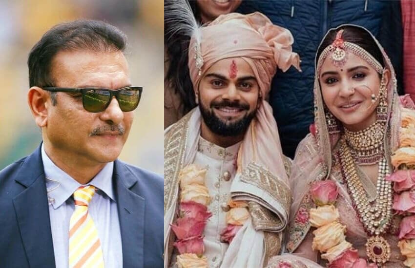 टीम इंडिया के कोच रवि शास्त्री ने शनिवार (16 दिसंबर) को विराट कोहली-अनुष्का शर्मा को शादी की शुभकामनाएं दी हैं। दोनों ही हस्तियों ने इटली के टस्कनी में 11 दिसंबर 2017 को शादी की थी। (फोटोः फेसबुक)