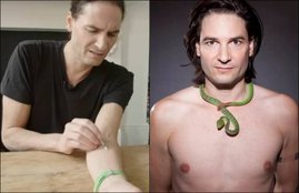 Steve Ludwin, injecting the venom, California, owns 18 snakes, working with scientists to produce safer anti-venoms, scientists, anti-venoms, Steve Ludwin injects, Steve Ludwin with snake venom