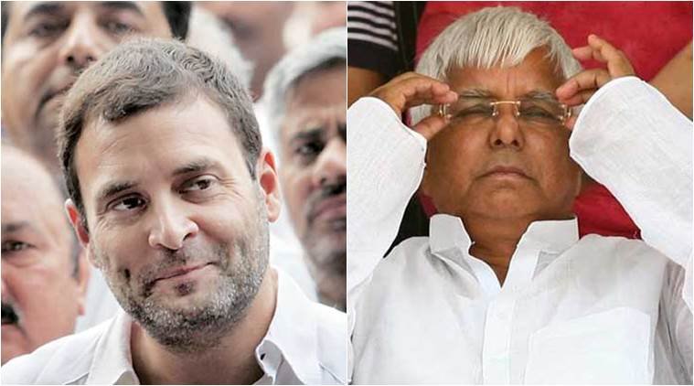 कांग्रेस अध्यक्ष राहुल गांधी और राजद अध्यक्ष लालू प्रसाद यादव।