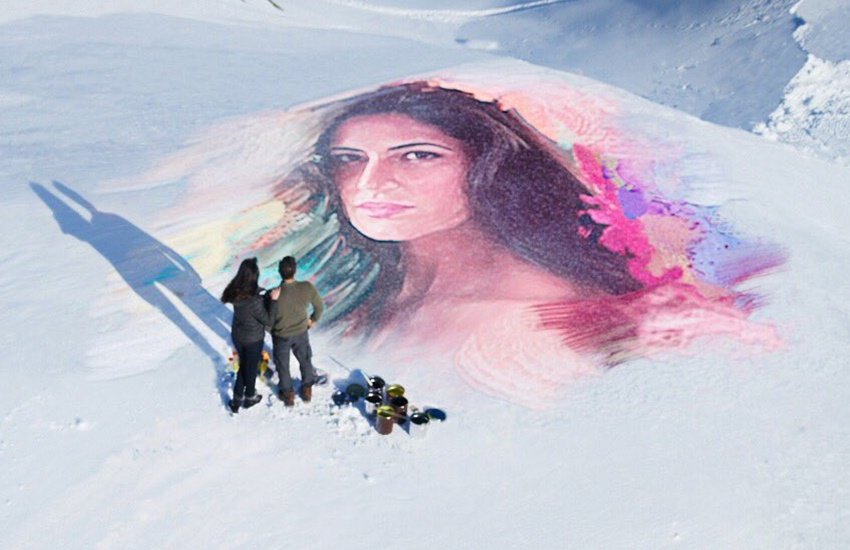 Salman Khan, actor Salman Khan, Katrina Kaif, actress Katrina Kaif, painting, Katrina Kaif painting, ice, on ice, Salman Khan paints Katrina Kaif, Salman painted Katrina Kaif portrait on icy mountain, Entertainment, jansatta