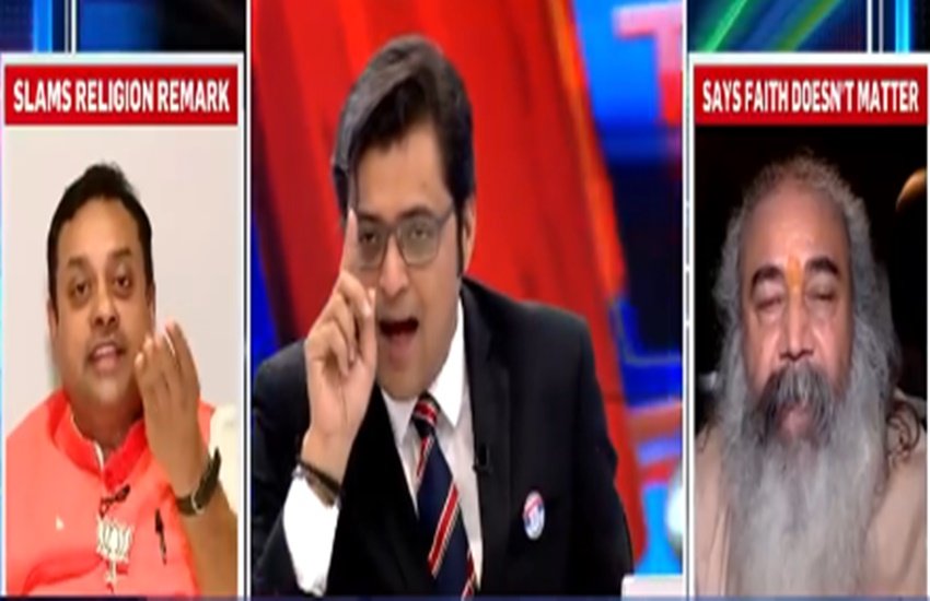 बीजेपी प्रवक्ता संबित पात्रा, पत्रकार अरनब गोस्वामी और कलकी फाउंडेशन और पिताधिशवर के संस्थापक आचार्य प्रमोद कृष्णम। 