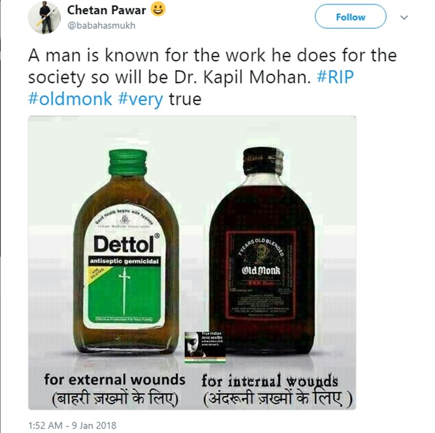 twitter users pays tribute to old monk, twitter users pays tribute to old monk kapil mohan, twitter on old monk kapil mohan, twitter users on old monk kapil mohan, kapil mohan, kapil mohan Mohan Meakin, kapil mohan old monk, old monk, Mohan Meaken, Mohan Meakin Old Monk, Mohan Meakin Kapil Mohan, Kapil Mohan Passes Away, Kapil Mohan Age, jansatta