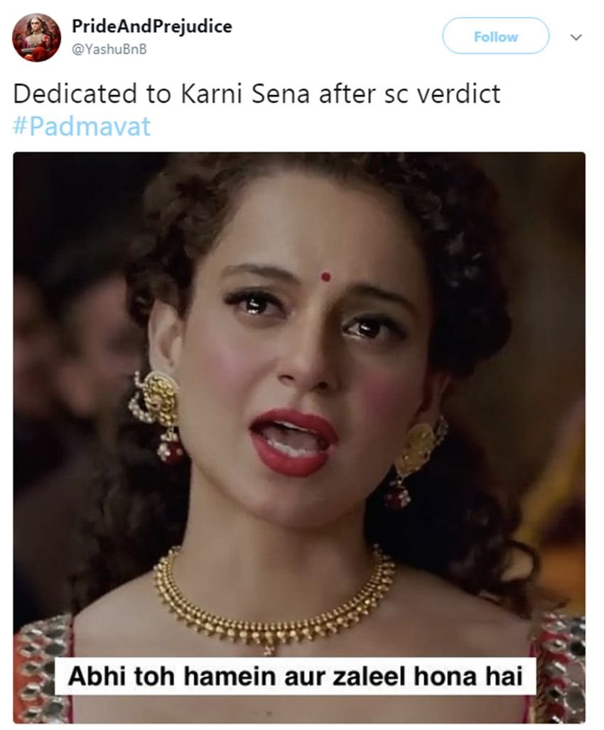 सोशल मस्ती: सुप्रीम कोर्ट ने बरकरार रखा ‘पद्मावत’ रिलीज का फैसला, ट्विटर पर यूं उड़ रही करणी सेना की खिल्ली!