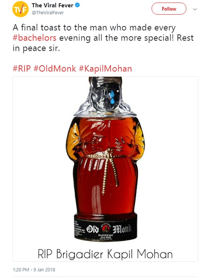 twitter users pays tribute to old monk, twitter users pays tribute to old monk kapil mohan, twitter on old monk kapil mohan, twitter users on old monk kapil mohan, kapil mohan, kapil mohan Mohan Meakin, kapil mohan old monk, old monk, Mohan Meaken, Mohan Meakin Old Monk, Mohan Meakin Kapil Mohan, Kapil Mohan Passes Away, Kapil Mohan Age, jansatta