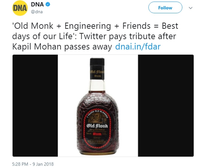 twitter users pays tribute to old monk, twitter users pays tribute to old monk kapil mohan, twitter on old monk kapil mohan, twitter users on old monk kapil mohan, kapil mohan, kapil mohan Mohan Meakin, kapil mohan old monk, old monk, Mohan Meaken, Mohan Meakin Old Monk, Mohan Meakin Kapil Mohan, Kapil Mohan Passes Away, Kapil Mohan Age, jansatta