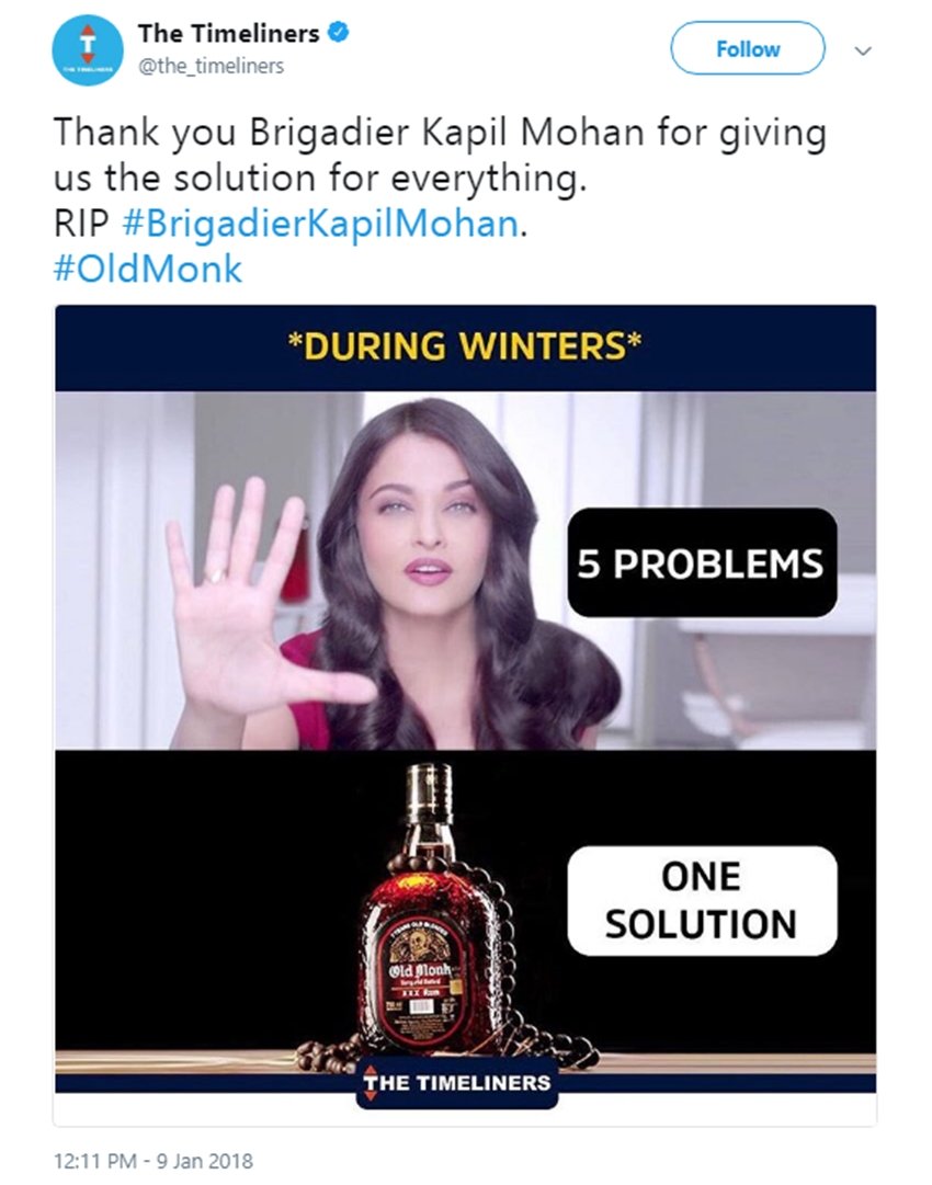 twitter users pays tribute to old monk, twitter users pays tribute to old monk kapil mohan, twitter on old monk kapil mohan, twitter users on old monk kapil mohan, kapil mohan, kapil mohan Mohan Meakin, kapil mohan old monk, old monk, Mohan Meaken, Mohan Meakin Old Monk, Mohan Meakin Kapil Mohan, Kapil Mohan Passes Away, Kapil Mohan Age, jansatta