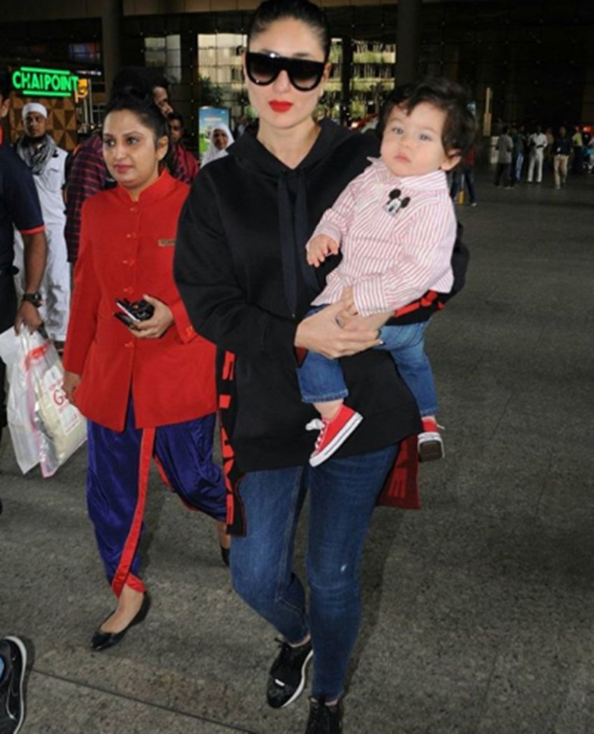 Taimur Ali Khan, Kareena Kapoor Khan, PHOTOS of Taimur Ali Khan, Taimur Ali Khan is back from Swiss vacation, Taimur Ali Khan seen with Mom, Taimur Ali Khan with Kareena Kapoor Khan, Taimur Ali Khan in mickey mouse shirt, entertainment news, bollywood news, television news in hindi, entertainment news