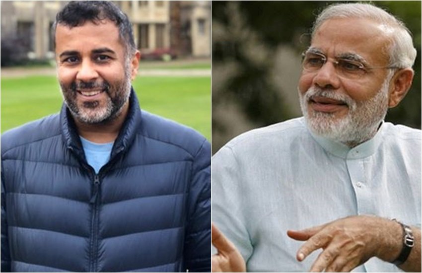 लेखक चेतन भगत और पीएम मोदी।