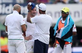 Jasprit Bumrah's bowl hits Dean Elgar's helmet