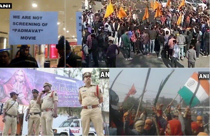 संजय लीला भंसाली की फिल्म पद्मावत को लेकर हो रहा पूरे देश में विरोध प्रदर्शन अभी थमता नहीं दिख रहा। सुप्रीम कोर्ट के ऑर्डर के बाद ये फिल्म देश भर के सारे सिनेमा हॉल में रिलीज होनी है लेकिन विरोध इतना ज्यादा हो रहा है कि कई सिनेमा हॉल फिल्म के शो रोकने पर मजबूर हो रहे हैं। हालांकि पुलिस और प्रशासन दर्शकों और सिनेमा हॉल को सुरक्षा देने की बात कर रहे हैं लेकिन देश के अलग अलग हिस्सों से तोड़-फोड़ और हिंसा की खबरे सामने आ रही हैं। जहां लखनऊ में प्रदर्शनकारियों ने हॉल पहुंचकर दर्शकों को टिकट वापस करके बदले में पैसे वापस देने की बात कही तो वहीं गुरुग्राम के एक सिनेमा हॉल ने फिल्म के सारे शो रद्द कर दिए गए। आगे के स्लाइड्स में देखिए देश भर से विरोध प्रदर्शन की अलग अलग तस्वीरें...