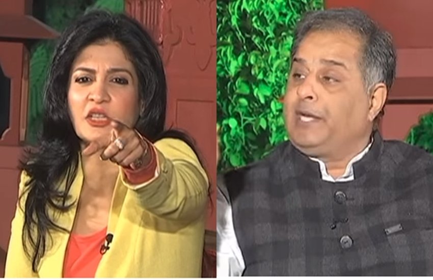 टीवी बहस के दौरान अंजना ओम कश्यप और कांग्रेस नेता। (फोटो सोर्स - यूट्यूब स्क्रीनशॉट्स) टीवी बहस के दौरान अंजना ओम कश्यप और कांग्रेस नेता। (फोटो सोर्स - यूट्यूब स्क्रीनशॉट्स)