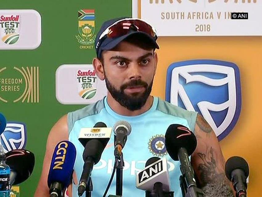 भारतीय टीम के कप्तान विराट कोहली संवाददाता सम्मेलन में एक पत्रकार के सवाल पर भड़क गए। (PHOTO-ANI) भारतीय टीम के कप्तान विराट कोहली संवाददाता सम्मेलन में एक पत्रकार के सवाल पर भड़क गए। (PHOTO-ANI)