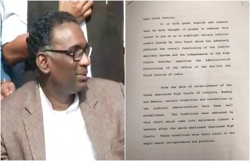 जस्टिस जे. चेलामेश्वर और चीफ जस्टिस को भेजा गया खत। 