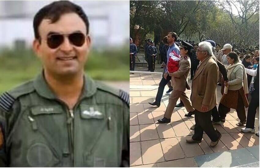 विंग कमांडर पति के अंतिम संस्कार में मेजर पत्नी अपनी पांच साल की बेटी को लेकर पहुंची। (फोटोः टि्वटर) विंग कमांडर पति के अंतिम संस्कार में मेजर पत्नी अपनी पांच साल की बेटी को लेकर पहुंची। (फोटोः टि्वटर)